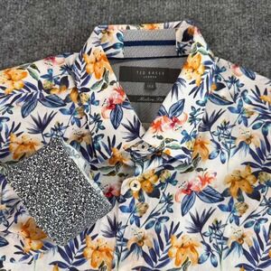 Ted Baker Modern Fit Mens Button Up Shirt 15.5 Tropical Floral White EUC